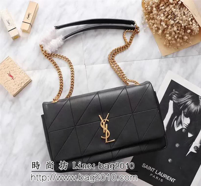 YSL聖羅蘭 新款 原版皮拼接黑色鏈條單肩斜挎包 26825 YAS1144